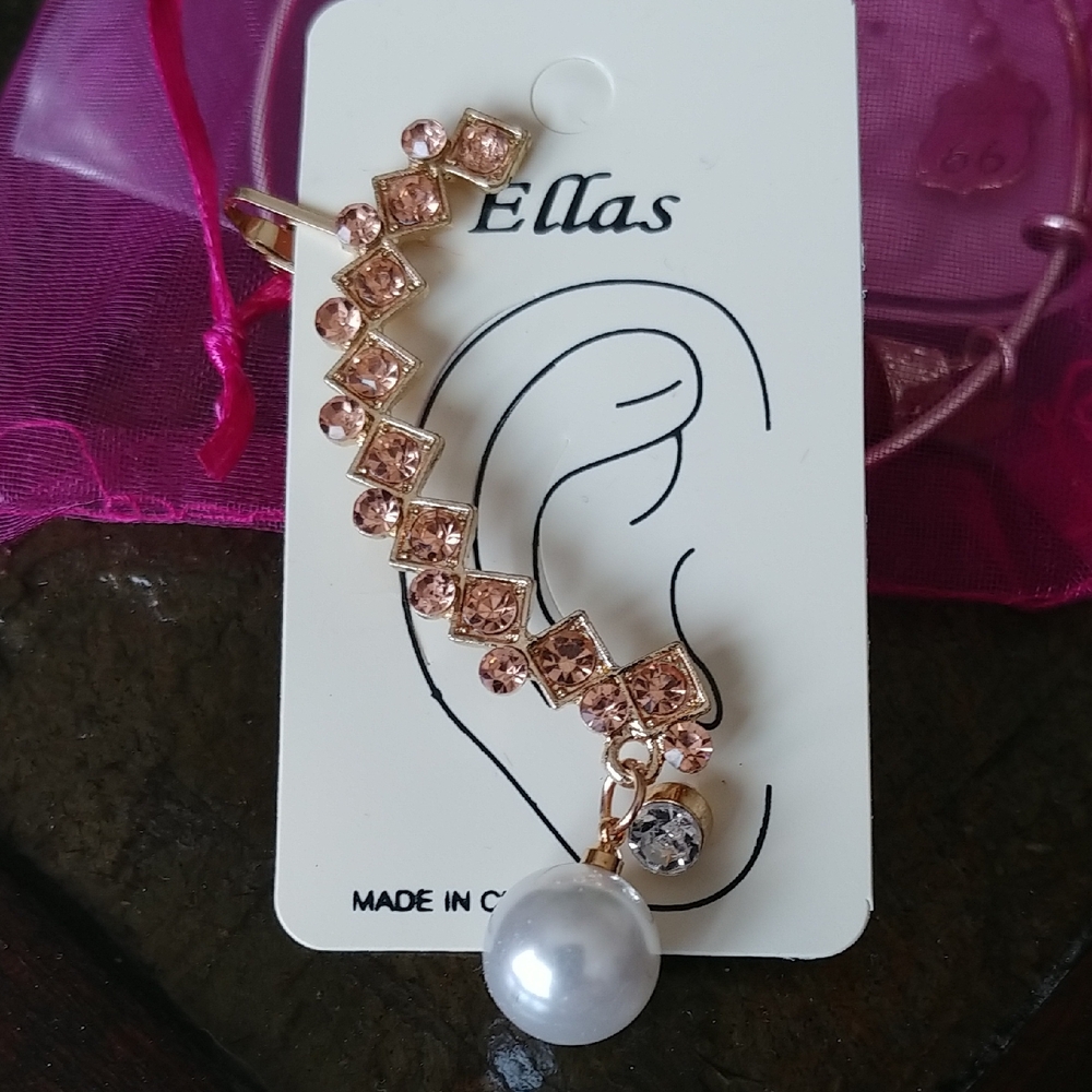 Ella Gold and White Crystal Ear Cuff